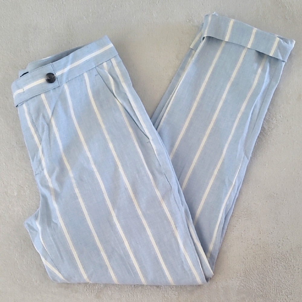 Banana Republic Avery Linen Blend Pants Blue White Stripe 8L Relaxed Trouser